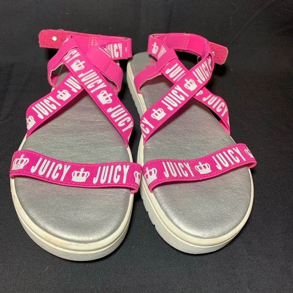 Juicy Couture Girls Size 5 Pink and White Elastic Sandals